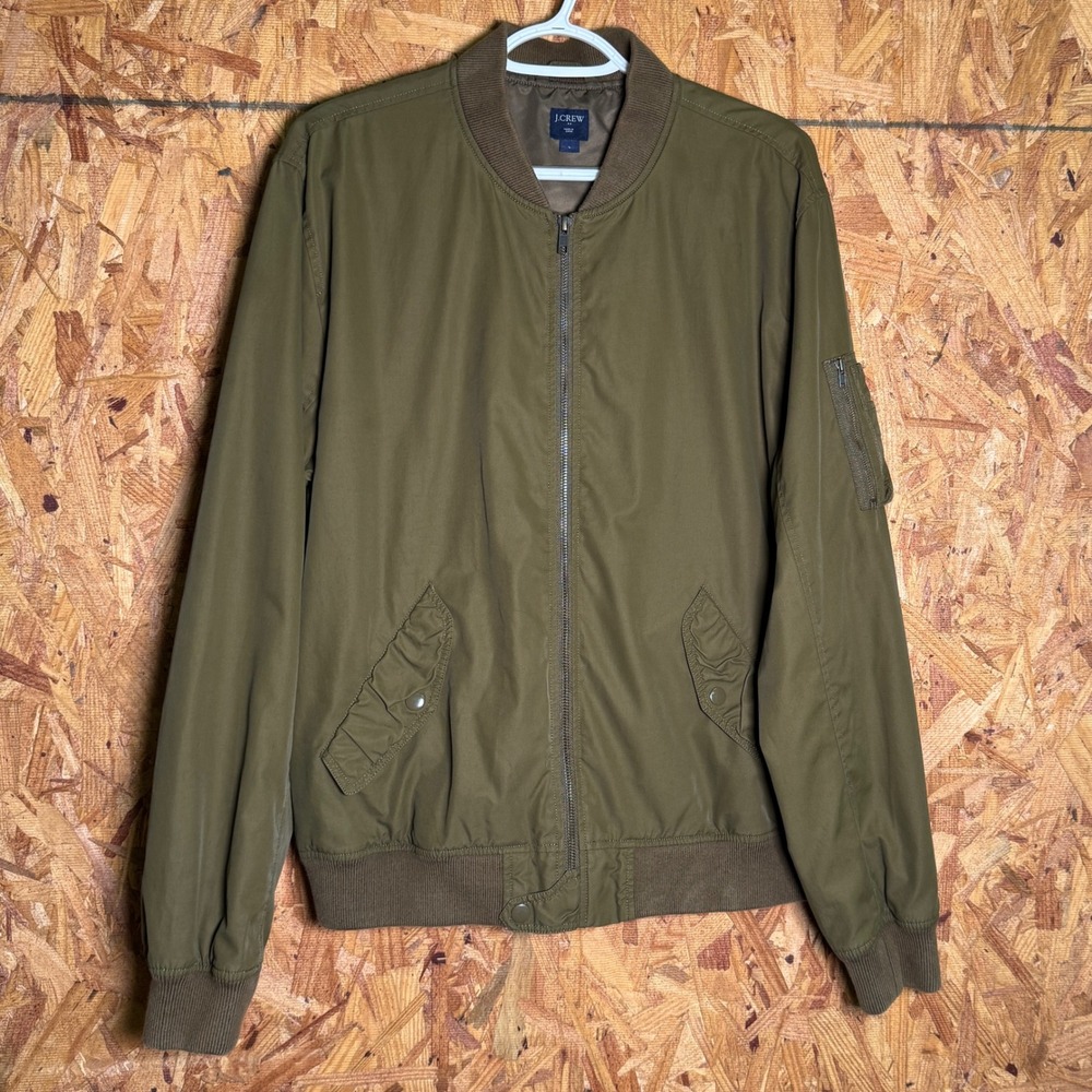 J.Crew Olive Green Bomber Jacket Zip Up Basics Layering Streetwear Mens Large